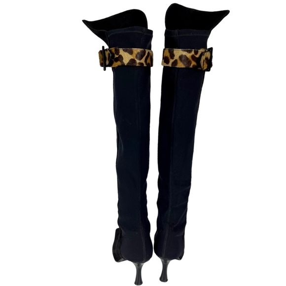 STUART WEITZMAN BLACK SUEDE KNEE HIGH STILETTO LEOPARD BOOTS VINTAGE Y2K 90s - Picture 4 of 12